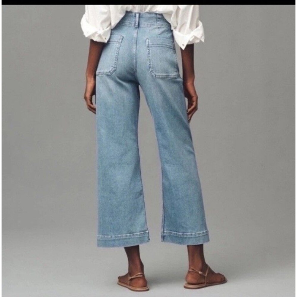Anthropologie The Colette Crop Wide-Leg Jeans Women Light Wash Blue Size 32x25.5 - Picture 6 of 11